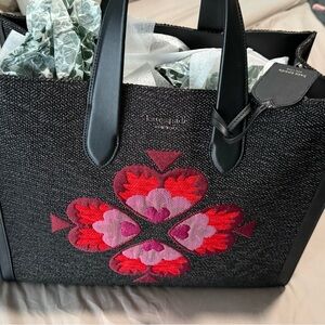 Kate Spade Black Tote with Red and Pink Floral Design